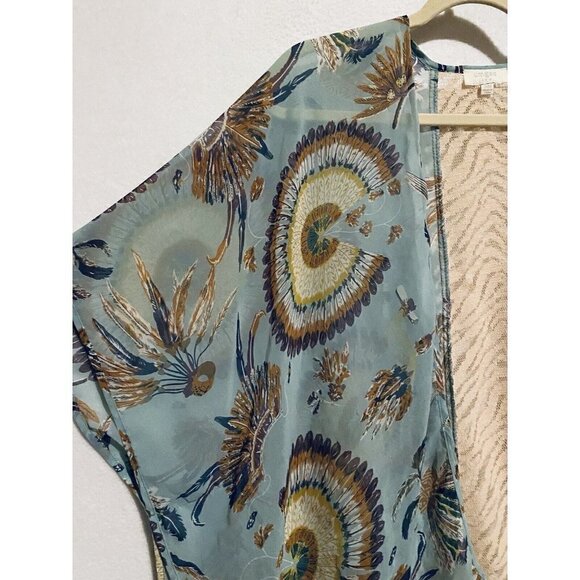 Umgee Top Womens S M Southwestern Feather Boho KImono Cardigan Sheer Festival - Picture 2 of 6